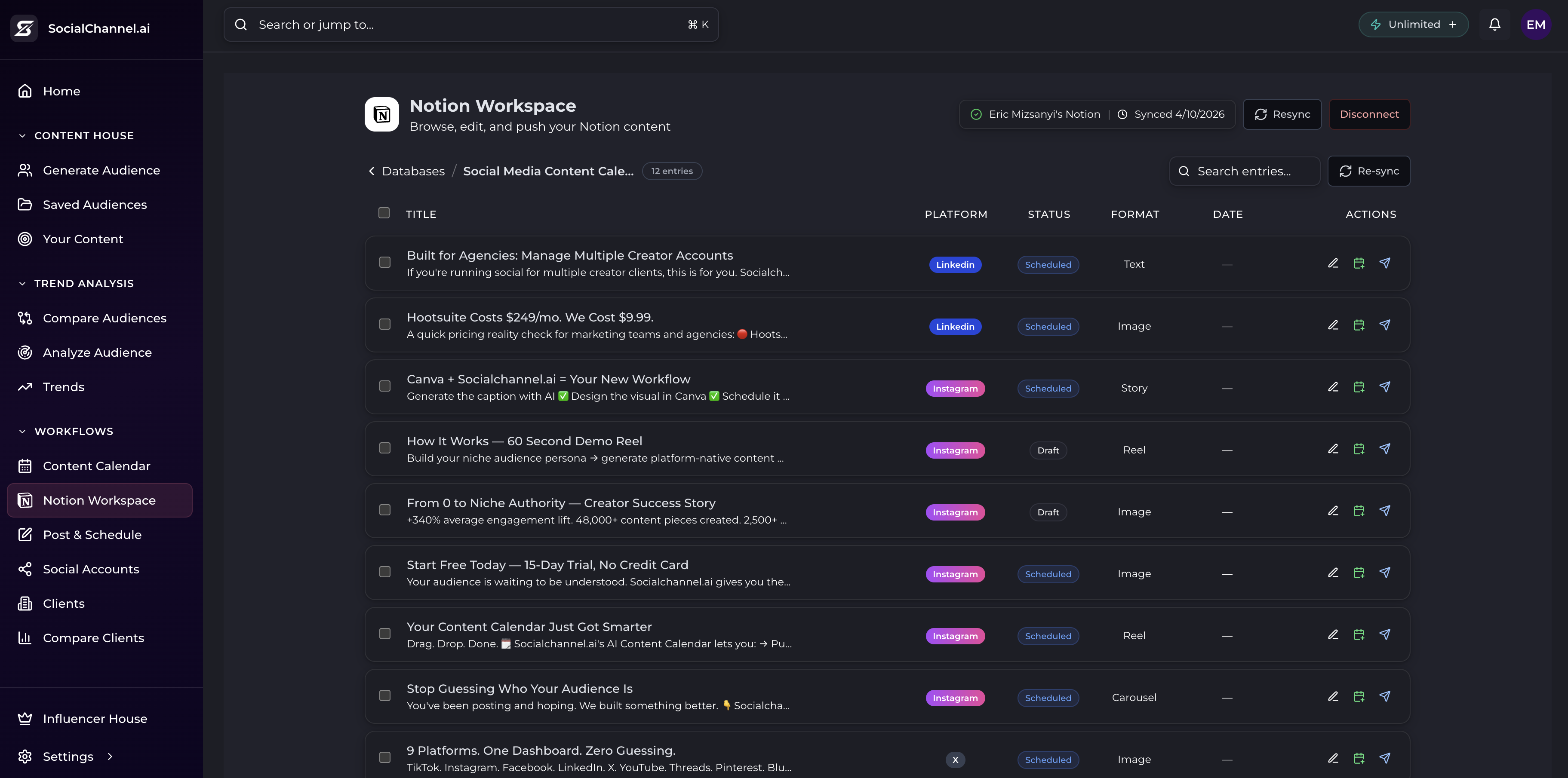 Per-client Notion workspace integration for multi-brand agencies
